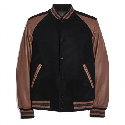  Leather Sleeve  Varsity Wool Jacket