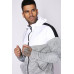 Taped Block Hooded Poly Track Top - Concrete Marl/White