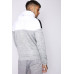 Taped Block Hooded Poly Track Top - Concrete Marl/White