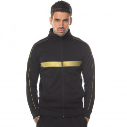  Panelled Poly Full Zip Track Top With Piping - Black/Gold