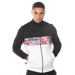 Floral Panel Block Poly Track Top - Black/White