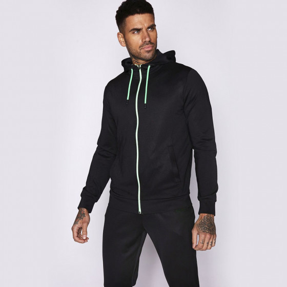 Colour Pop Trims Hooded Poly Track Top - Black/Neon Green