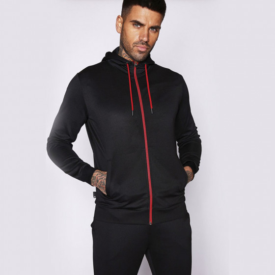 Colour Pop Trims Hooded Poly Track Top - Black/Hot Red